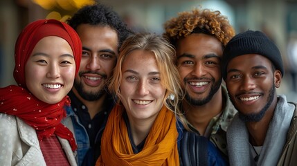 Diverse Group of Young Adults Smiling Together Multicultural Friendship Happy Friends I