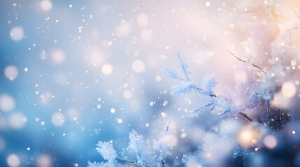 美しい雪の結晶と冬の光ボケ背景