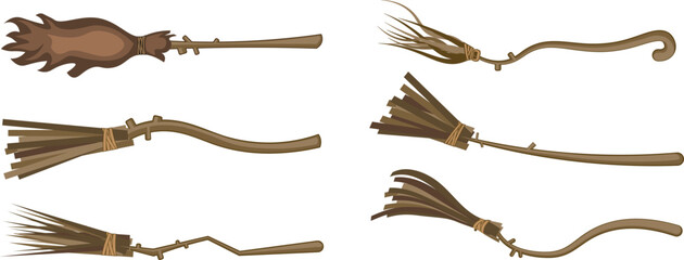witch brooms collection, halloween ornament stock illustration