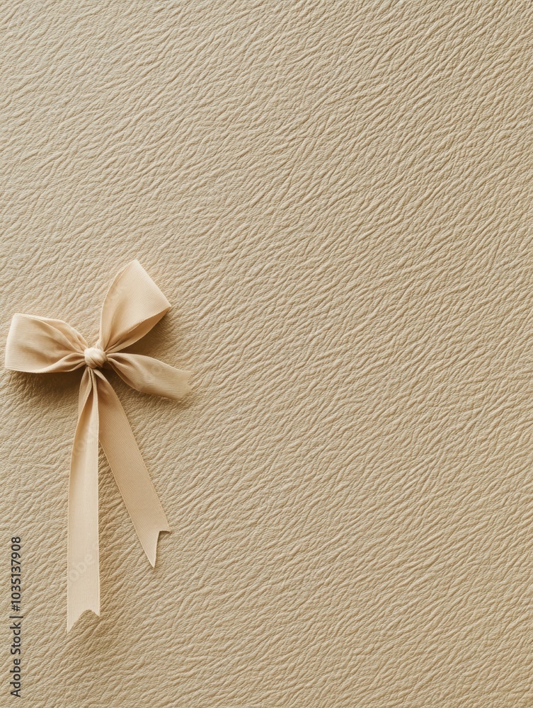Aufkleber A soft light textured background features a small bow, creating a festive and inviting atmosphere for gifts and celebrations. Generative AI