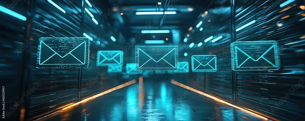 Poster digital inbox display with cluttered email notifications