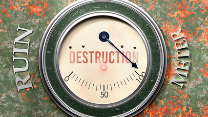 Destruction and Ruin that is hitting a full scale, showing a very high level of destruction, overload of it, too much of it. Maximum value, off the charts.  ,3d illustration