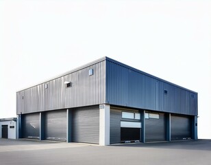 Blue color Warehouse perspective isolated on white 
