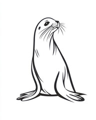 Minimalistic black and white stick figure drawing of a cute seal showcasing artistic simplicity and elegance.