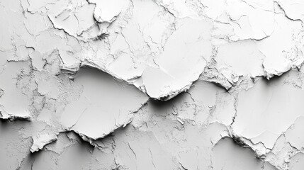 Obraz premium A close-up view reveals a textured white wall with uneven layers of peeling paint. The intricate patterns create a striking visual in an urban setting, highlighting age and wear.