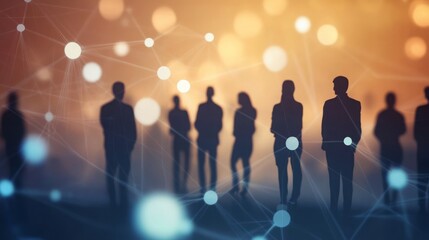 Silhouetted Figures with Network Lights, Abstract Scene, Backlit People