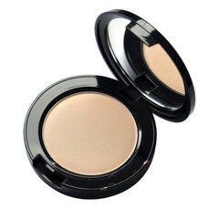 Compact powder with mirror, cosmetics product, beige tone, on transparent background png file