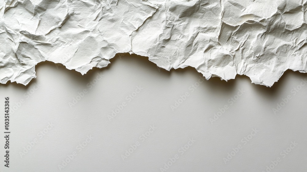 Aufkleber a crinkled piece of white paper lies on a smooth, light-colored surface. the torn edges of the paper