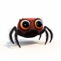 3D Render, Low Poly style of a tiny spider with big, cute eyes and a cheerful expression, on isolated white background