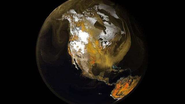 Time lapse animation of Global Atmospheric Carbon Dioxide CO2 gas moved through Earth&rsquo;s atmosphere in North America, main global warming cause . Elements of this image furnished by NASA