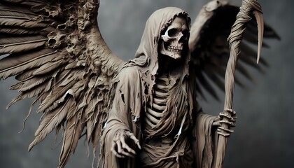 Obraz premium Grim Reaper with Angelic Wings Holding a Scythe