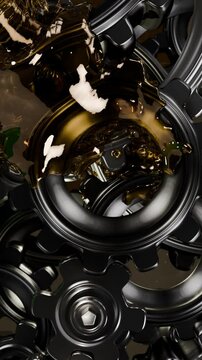An intricate arrangement of black gears symbolizing mechanics, engineering innovation, and design creativity
