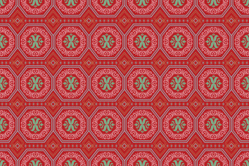 Oriental flora damask seamless pattern embroidery, art ornament print.  Design for tile, carpet, cover, wallpaper, wrapping paper, fabric, clothing, bag, and decoration.