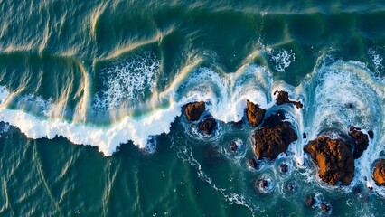 Magnificent sight of waves hitting the rocks