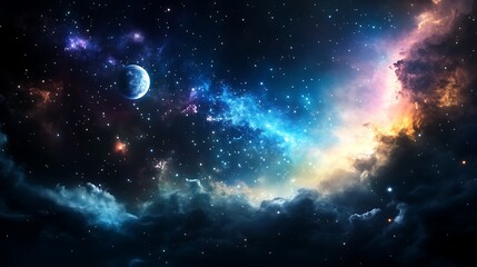 Fototapeta premium background : Majestic universe blue planet with space