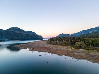 Scenic View of Stave Lake at Sunset in Mission, BC