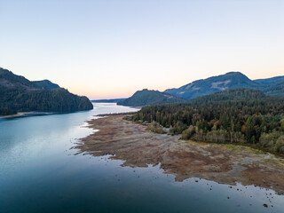 Serene Aerial View of Stave Lake in Mission, BC, Canada