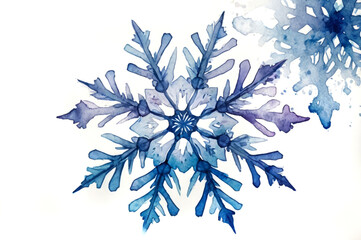 Watercolor snowflake simple shape on white background.