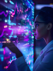 Futuristic Business & Stock Investment Visuals: High-Tech, Neon-Lit Financial Concepts with Modern Urban Backdrops