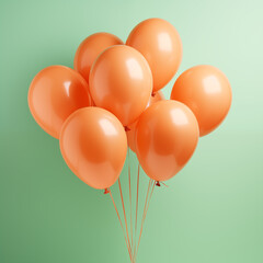 Bunch of orange balloons on green background for party invite or birthday card
