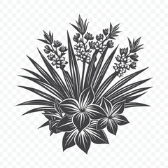 Floral Bunch with Yucca Silhouette Vector Illustration of Desert Plant Arrangement and Botanical Art