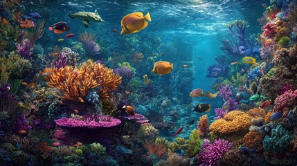 Vibrant Underwater Reef Scene with Colorful Fish and Corals