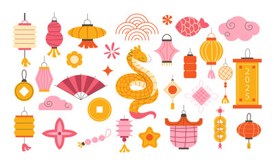 Fototapeta premium set of hand-drawn elements for Chinese New Year