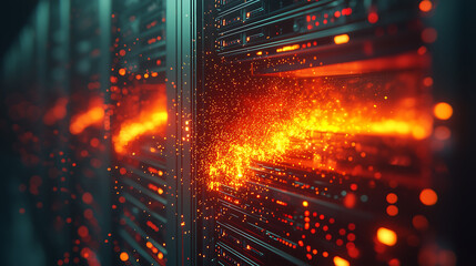 Obraz premium Server Room Data Center Network Technology Sparks