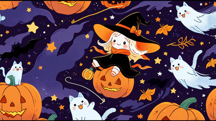 halloween background with pumpkin and bats