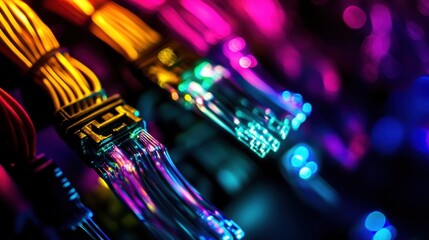 Fiber Optic Cables Glowing in the Dark