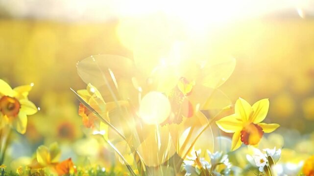 Bright yellow daffodils in early spring light, Video