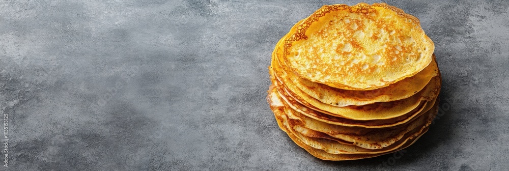 Poster a warm stack of golden crepes sits invitingly on a rustic countertop, perfect for breakfast or as a 