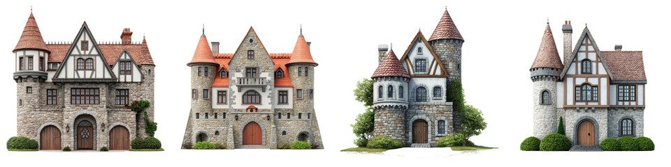 Obraz premium Enchanting medieval castles with whimsical architectural designs showcase majestic turrets spires and ornate facades set against a picturesque countryside landscape