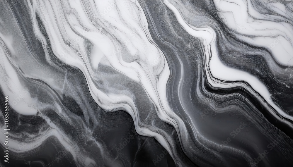 Poster Elegant Monochrome Marble Texture. Flowing Wave Patterns with Organic Curves and Subtle Depth for Sophisticated Banner, Poster, or Background Design in Contemporary Minimalist Aesthetic