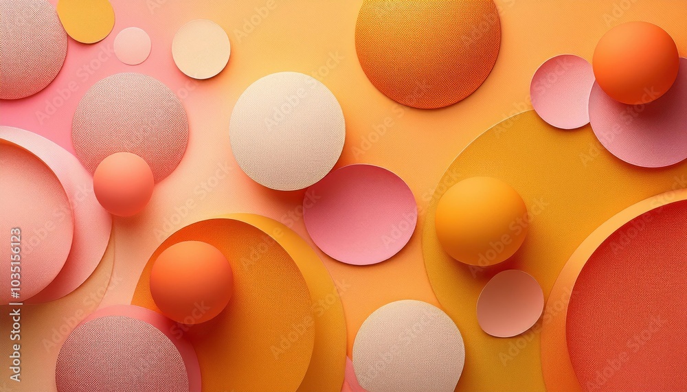 Poster vibrant abstract circular shapes with gradients in warm hues of orange and pink. perfect for modern 