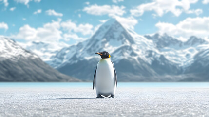 Obraz premium Majestic Penguin Standing on Snow with Mountain Background
