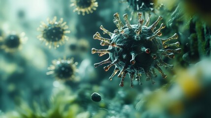 Detailed View of Virus Infecting a Cell Under Microscope