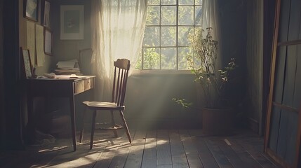 Inviting and Functional Home Office Space with Ample Natural Lighting Modern Desk and Ergonomic Chair for Focused Work and Creativity