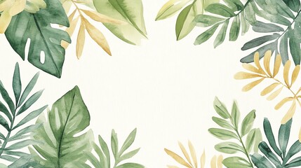 Fototapeta premium A vibrant watercolor illustration of lush green leaves, perfect for nature-inspired designs and backgrounds.