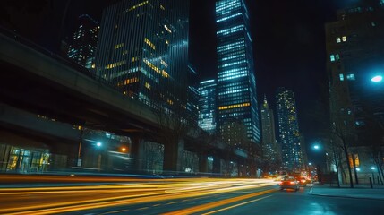 Obraz premium Cityscape with Light Trails from Traffic at Night