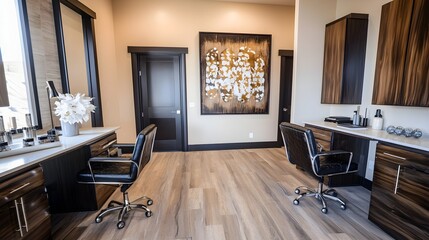 Sleek and Stylish Home Office Space with Ergonomic Furniture and Ample Natural Lighting for Maximum Productivity and Comfort