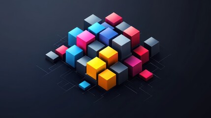 Colorful 3D Cubes Arranged in a Geometric Pattern on a Dark Background