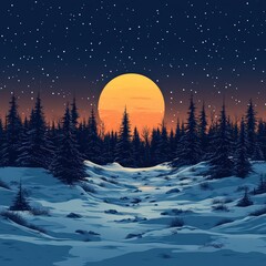 Fototapeta premium winter landscape with moon