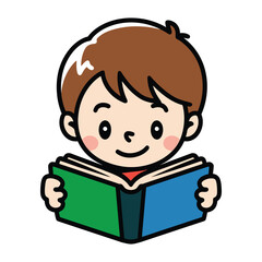 child reading a book cartoon illustration