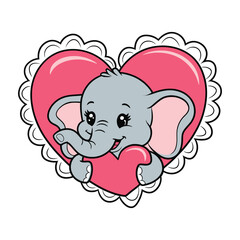 Cute Elephant Holding Pink Heart Illustration