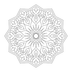 Mandala soothing symmetry adult coloring book page, vector file