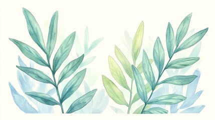 Fototapeta premium Elegant watercolor leaves beautifully arranged with soft colors, perfect for nature-themed designs and artistic projects.