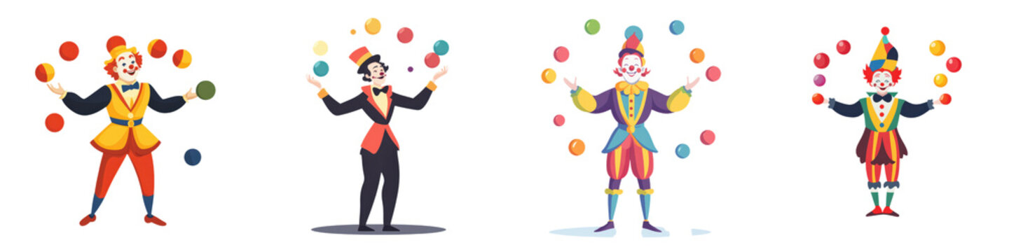 Colorful and energetic circus performers entertaining the audience with a variety of acts including acrobatics juggling and clown antics