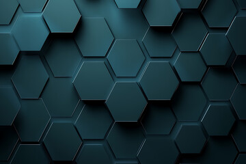 3D background featuring dark teal hexagons with a dark blue color scheme, creating a modern and futuristic design with depth.
