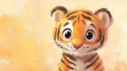 Obraz premium Adorable tiger cub looking with big eyes drawing